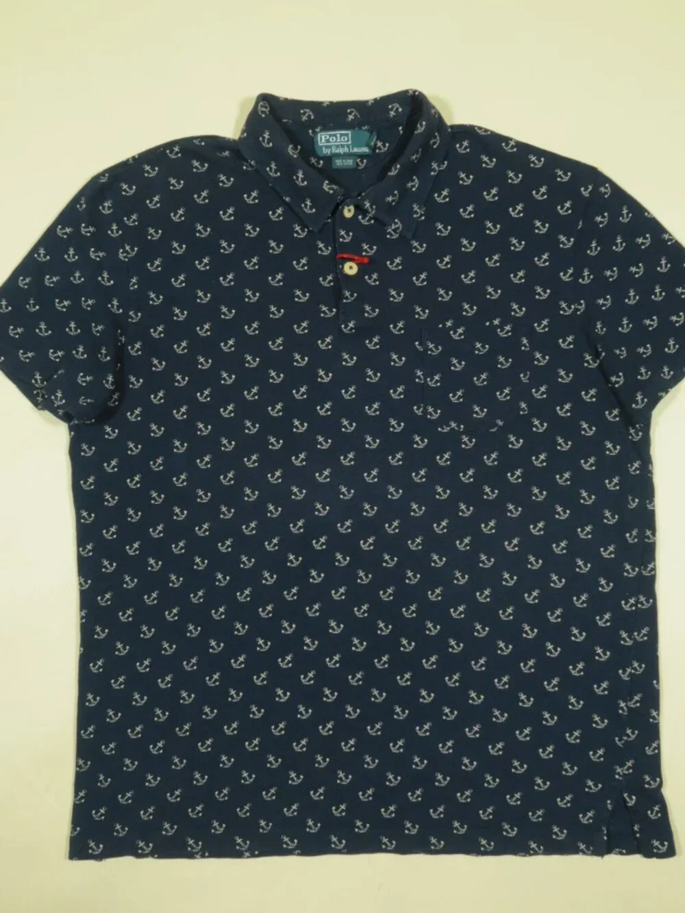 Vintage 90s Polo Ralph Lauren Anchor Polo Shirt Mens L Blue Single Stitch